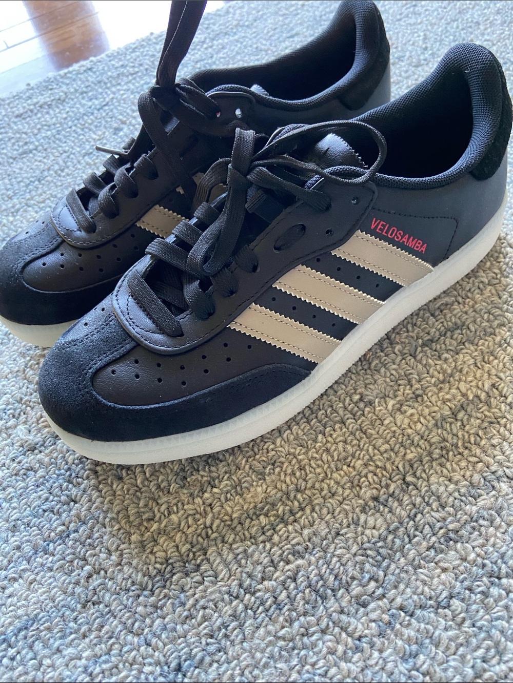 adidas Velosamba Black Sneakers with White Stripes